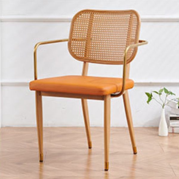 Modern Luxury Square Cutout Leather Bamboo Rattan Metal Dining Chair Backrest For Dining Room - Image 21