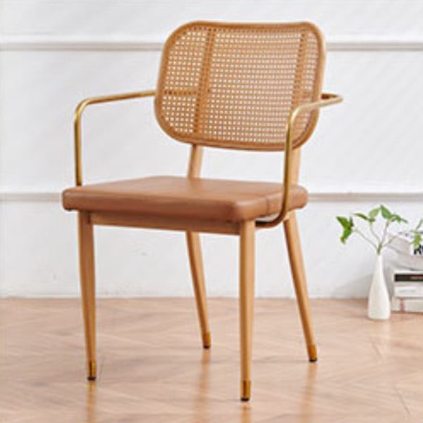 Modern Luxury Square Cutout Leather Bamboo Rattan Metal Dining Chair Backrest For Dining Room - Image 22