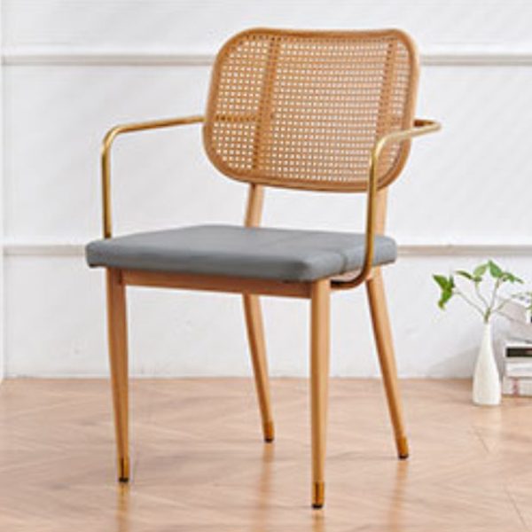 Modern Luxury Square Cutout Leather Bamboo Rattan Metal Dining Chair Backrest For Dining Room - Image 23