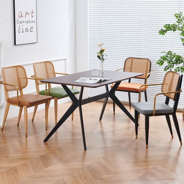 Modern Luxury Square Cutout Leather Bamboo Rattan Metal Dining Chair Backrest For Dining Room - Image 10
