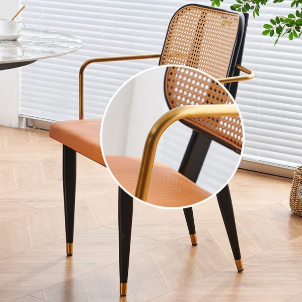Modern Luxury Square Cutout Leather Bamboo Rattan Metal Dining Chair Backrest For Dining Room - Image 7