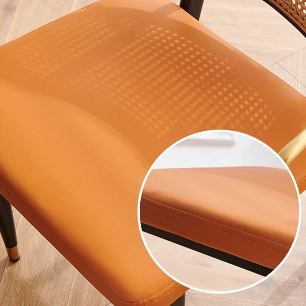 Modern Luxury Square Cutout Leather Bamboo Rattan Metal Dining Chair Backrest For Dining Room - Image 8