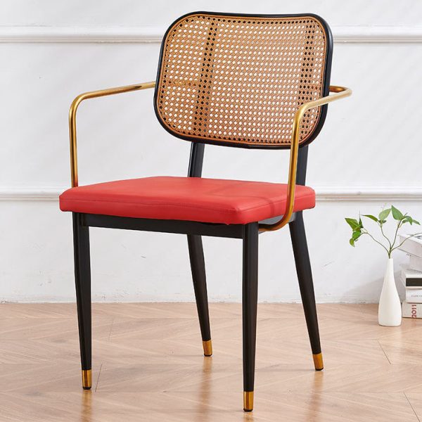Modern Luxury Square Cutout Leather Bamboo Rattan Metal Dining Chair Backrest For Dining Room - Image 20