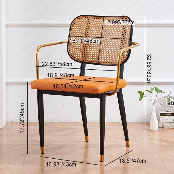 Modern Luxury Square Cutout Leather Bamboo Rattan Metal Dining Chair Backrest For Dining Room - Image 5