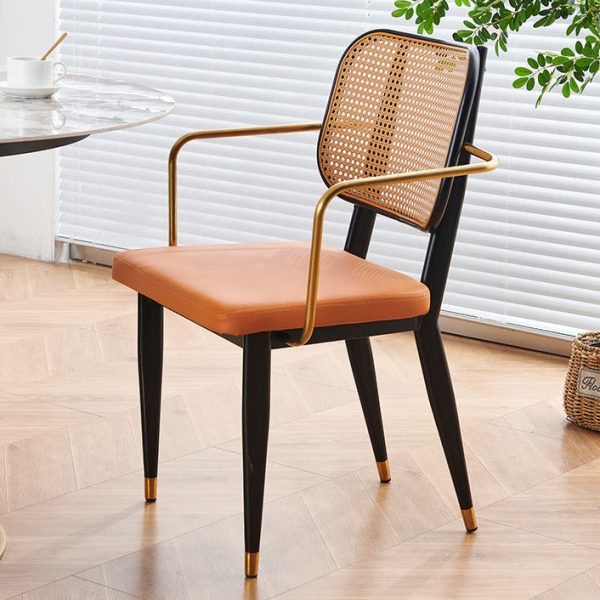 Modern Luxury Square Cutout Leather Bamboo Rattan Metal Dining Chair Backrest For Dining Room - Image 11