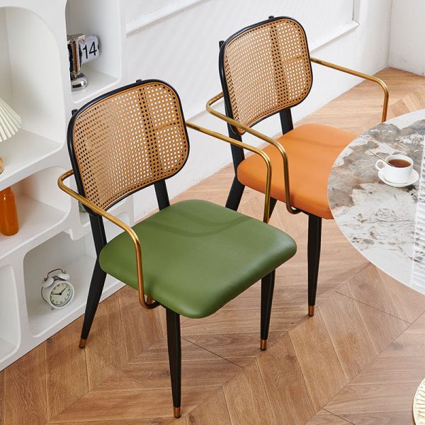 Modern Luxury Square Cutout Leather Bamboo Rattan Metal Dining Chair Backrest For Dining Room - Image 2