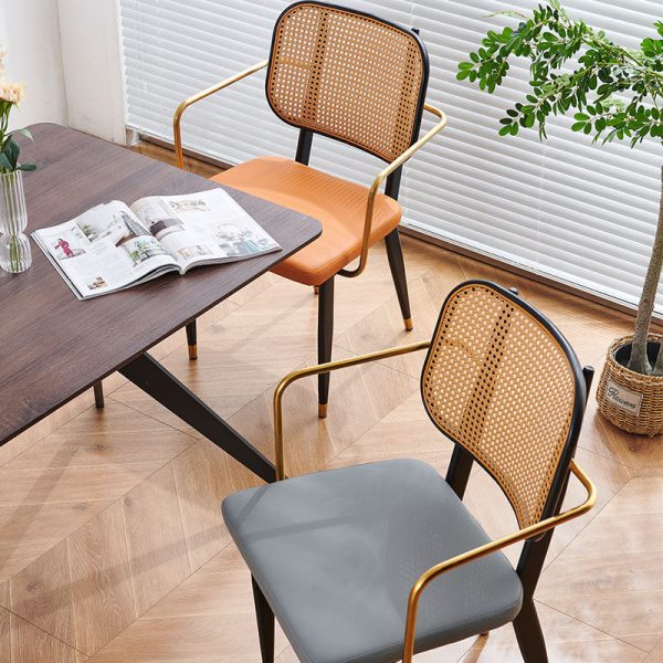 Modern Luxury Square Cutout Leather Bamboo Rattan Metal Dining Chair Backrest For Dining Room - Image 3