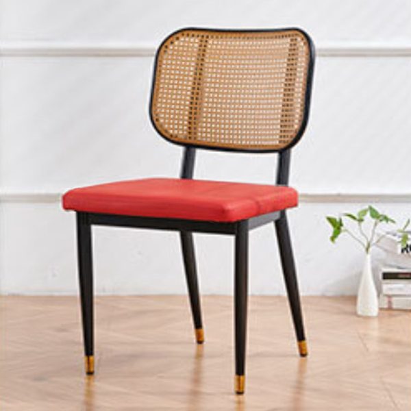 Modern Luxury Square Cutout Leather Bamboo Rattan Metal Dining Chair Backrest For Dining Room - Image 16