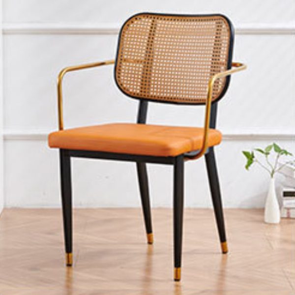Modern Luxury Square Cutout Leather Bamboo Rattan Metal Dining Chair Backrest For Dining Room - Image 17