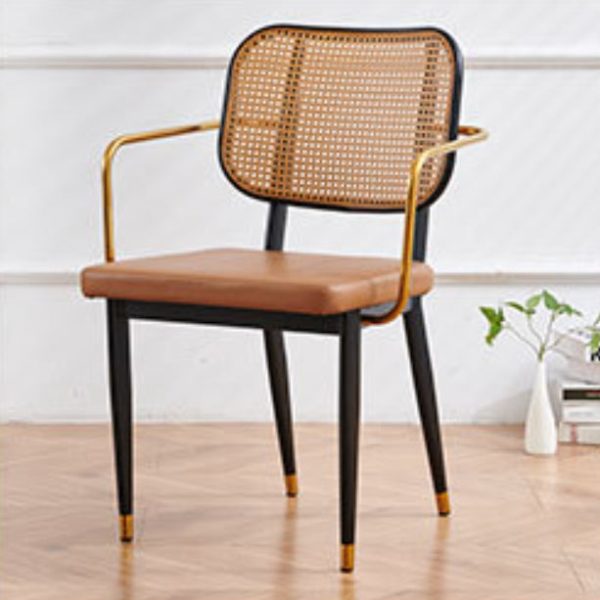 Modern Luxury Square Cutout Leather Bamboo Rattan Metal Dining Chair Backrest For Dining Room - Image 18