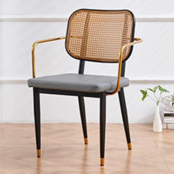 Modern Luxury Square Cutout Leather Bamboo Rattan Metal Dining Chair Backrest For Dining Room - Image 19