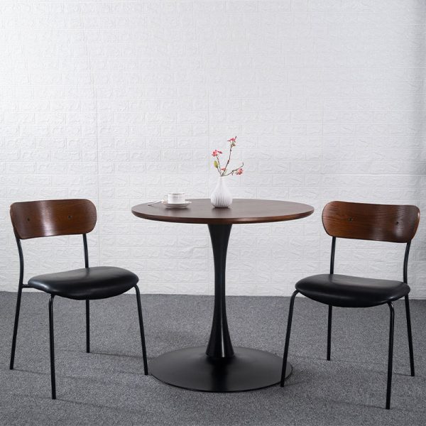 Contemporary Industrial Curved Square Leather Iron Dining Chair Backrest Armless For Dining Room - Image 2