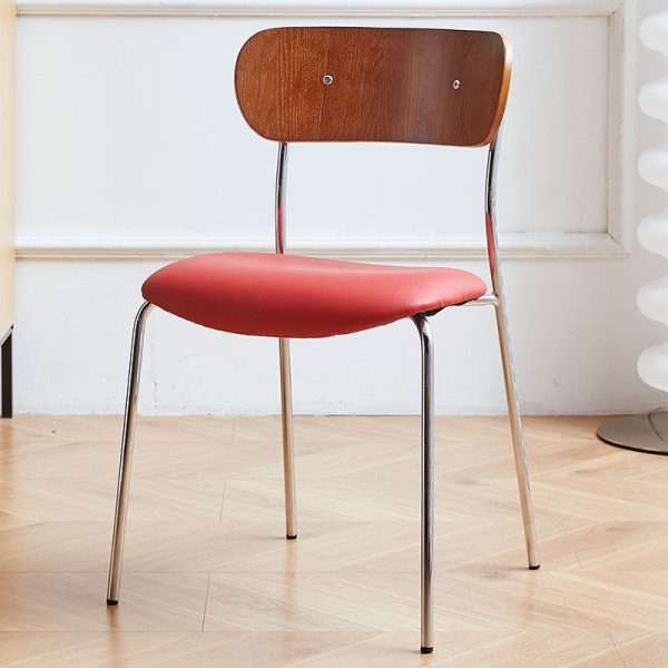 Contemporary Industrial Curved Square Leather Iron Dining Chair Backrest Armless For Dining Room - Image 15