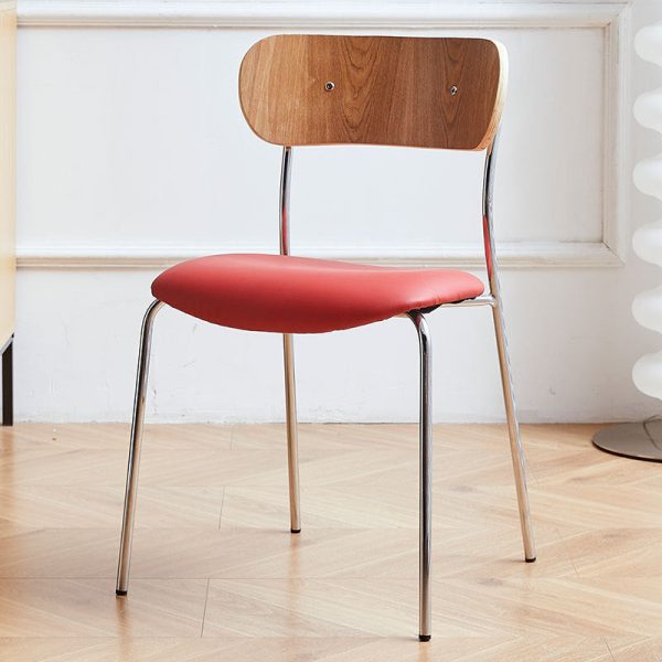 Contemporary Industrial Curved Square Leather Iron Dining Chair Backrest Armless For Dining Room - Image 16