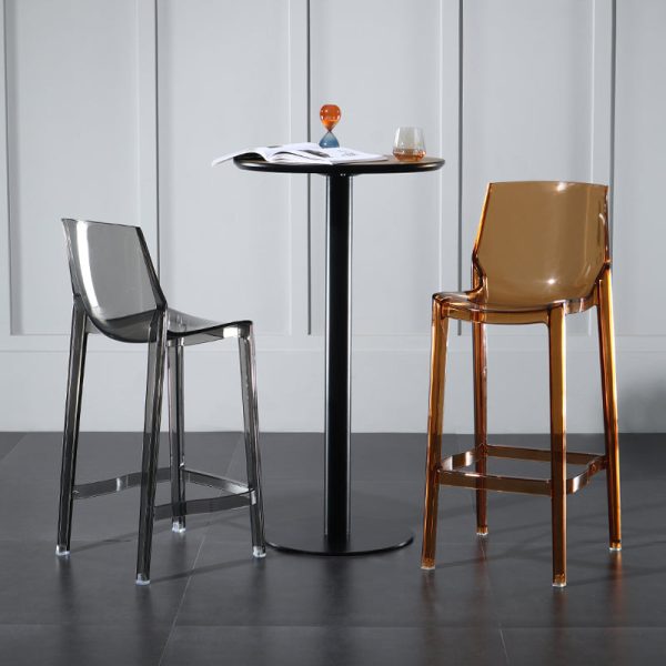 Contemporary Scandinavian Square Curved Acrylic Backrest Bar Stool For Dining Room - Image 2