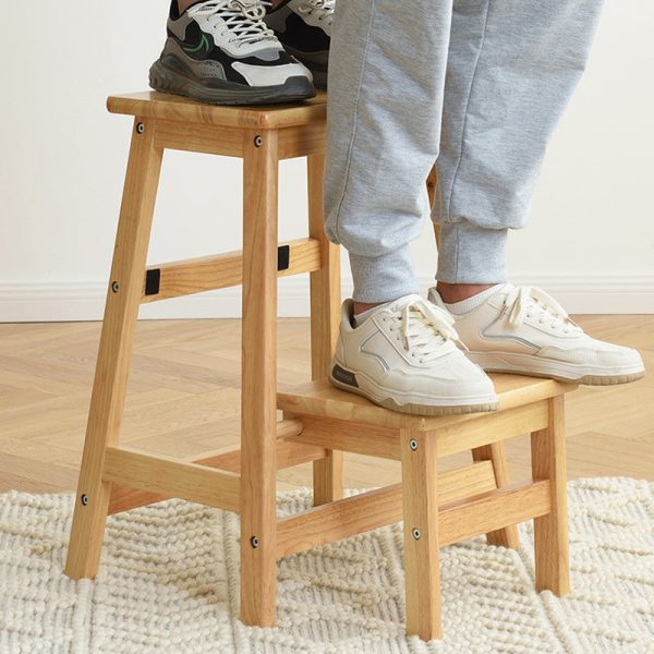 Modern Minimalist Folding Square Trapezoid Solid Wood Shoe Stool For Living Room - Image 8