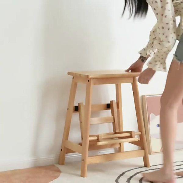 Modern Minimalist Folding Square Trapezoid Solid Wood Shoe Stool For Living Room - Image 9
