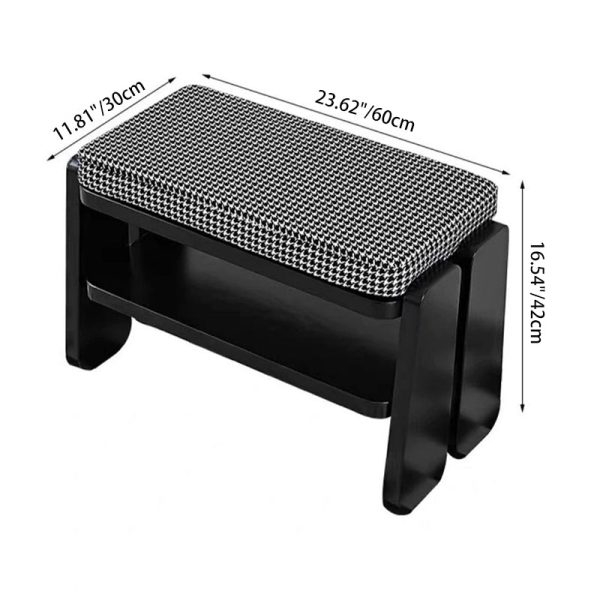 Modern Minimalist Rectangle Curved Fabric Solid Wood Shoe Bench Low Stool For Living Room - Image 4
