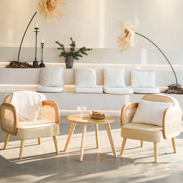 Modern Minimalist Half Round Curved Square Tech Fabric Leather Sisal Oak Accent Chair Backrest Armrest For Living Room - Image 16