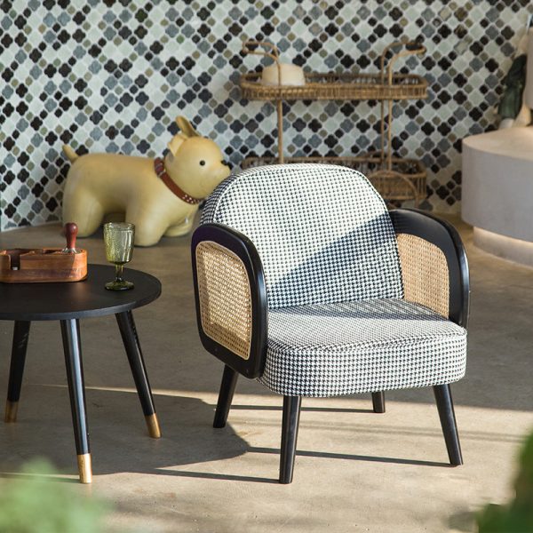 Modern Minimalist Half Round Curved Square Tech Fabric Leather Sisal Oak Accent Chair Backrest Armrest For Living Room - Image 19