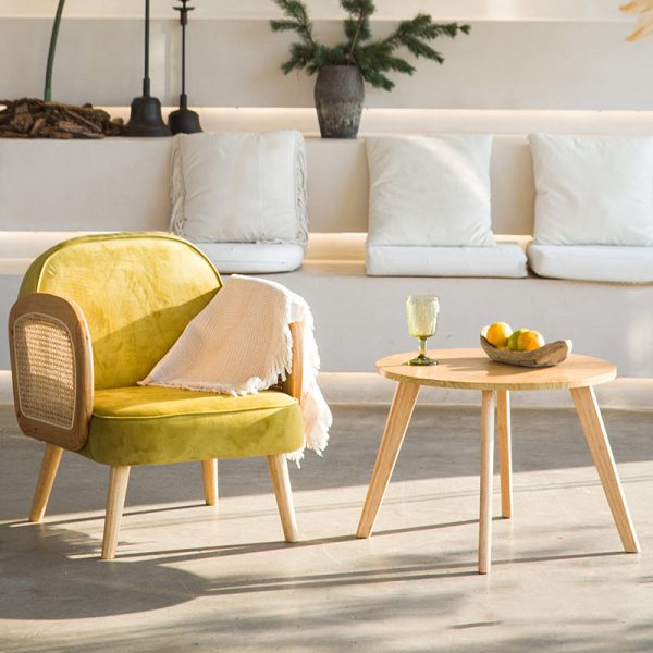 Modern Minimalist Half Round Curved Square Tech Fabric Leather Sisal Oak Accent Chair Backrest Armrest For Living Room - Image 22