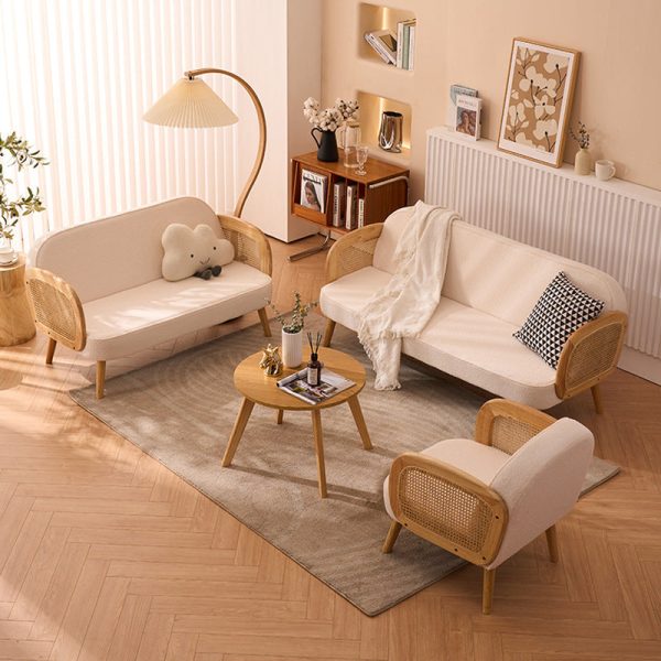 Modern Minimalist Half Round Curved Square Tech Fabric Leather Sisal Oak Accent Chair Backrest Armrest For Living Room - Image 2