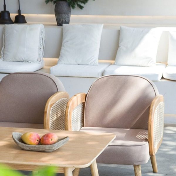 Modern Minimalist Half Round Curved Square Tech Fabric Leather Sisal Oak Accent Chair Backrest Armrest For Living Room - Image 26