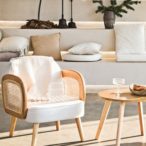 Modern Minimalist Half Round Curved Square Tech Fabric Leather Sisal Oak Accent Chair Backrest Armrest For Living Room - Image 29