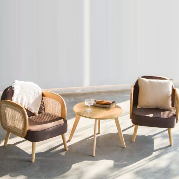 Modern Minimalist Half Round Curved Square Tech Fabric Leather Sisal Oak Accent Chair Backrest Armrest For Living Room - Image 3