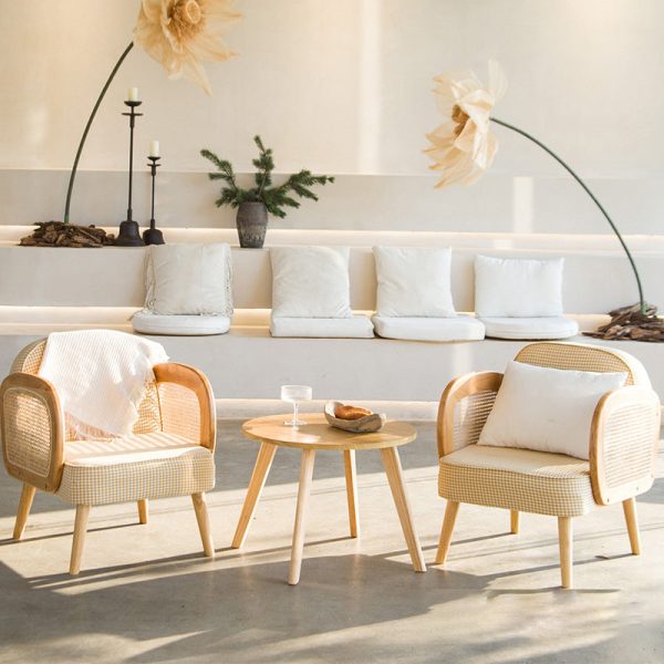 Modern Minimalist Half Round Curved Square Tech Fabric Leather Sisal Oak Accent Chair Backrest Armrest For Living Room - Image 34