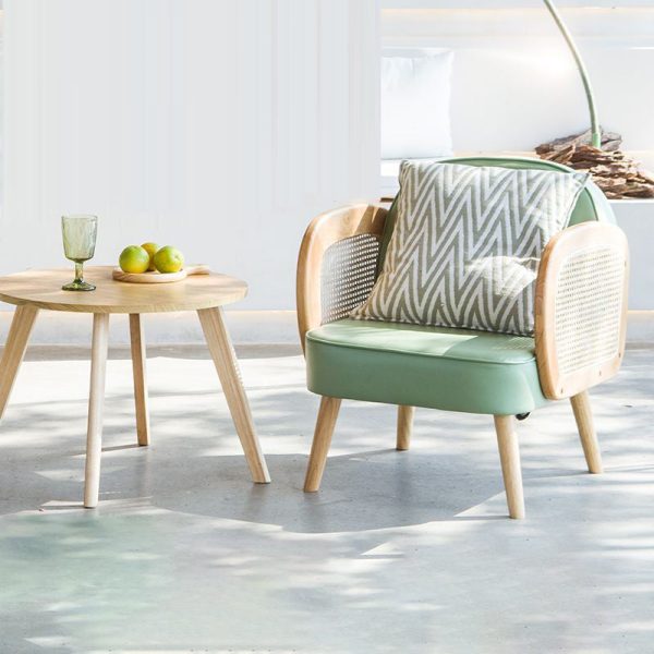 Modern Minimalist Half Round Curved Square Tech Fabric Leather Sisal Oak Accent Chair Backrest Armrest For Living Room - Image 10