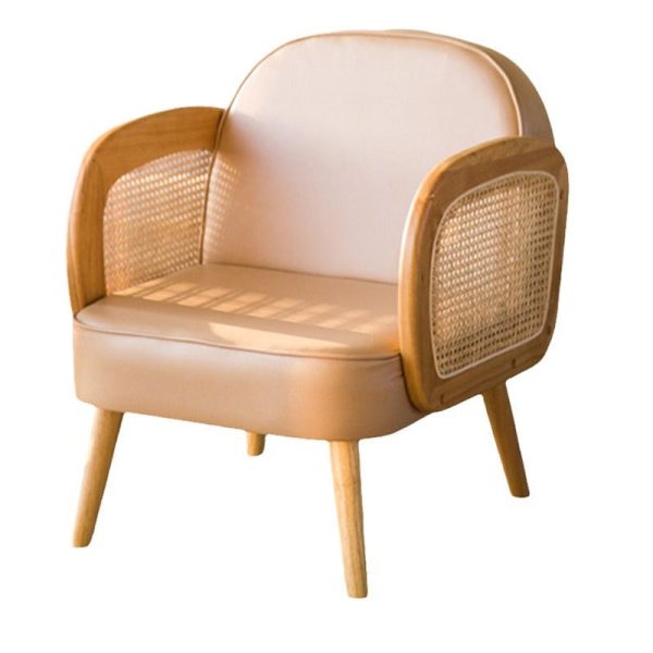 Modern Minimalist Half Round Curved Square Tech Fabric Leather Sisal Oak Accent Chair Backrest Armrest For Living Room - Image 40