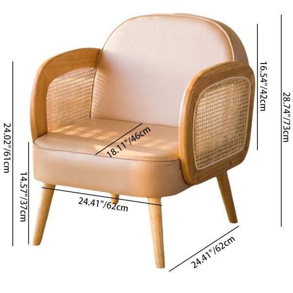 Modern Minimalist Half Round Curved Square Tech Fabric Leather Sisal Oak Accent Chair Backrest Armrest For Living Room - Image 4