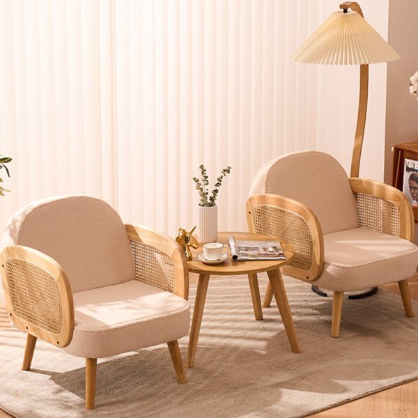 Modern Minimalist Half Round Curved Square Tech Fabric Leather Sisal Oak Accent Chair Backrest Armrest For Living Room - Image 11
