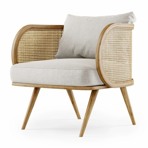 Contemporary Scandinavian Square Bent Half Round Fabric Rattan Wood Accent Chair Backrest Armrest For Living Room - Image 9