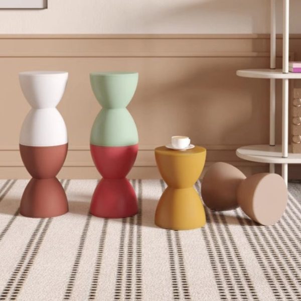Modern Minimalist Hourglass Shape Round Plastic Chair Backless For Living Room
