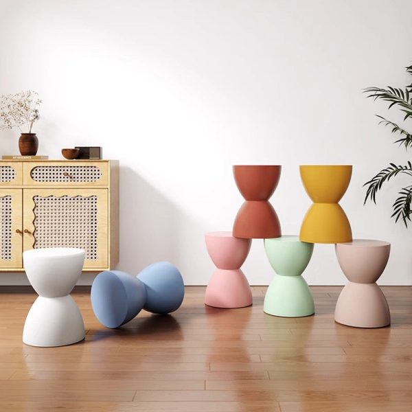 Modern Minimalist Hourglass Shape Round Plastic Chair Backless For Living Room - Image 13