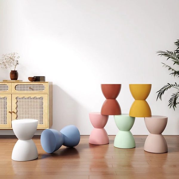 Modern Minimalist Hourglass Shape Round Plastic Chair Backless For Living Room - Image 10