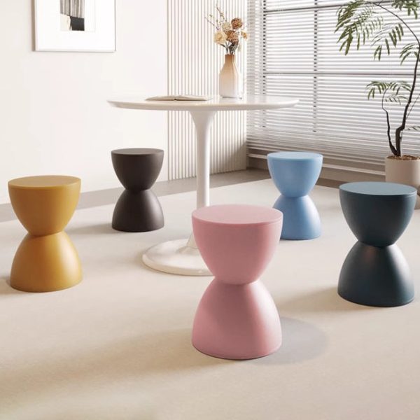 Modern Minimalist Hourglass Shape Round Plastic Chair Backless For Living Room - Image 8
