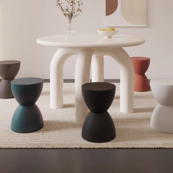 Modern Minimalist Hourglass Shape Round Plastic Chair Backless For Living Room - Image 12