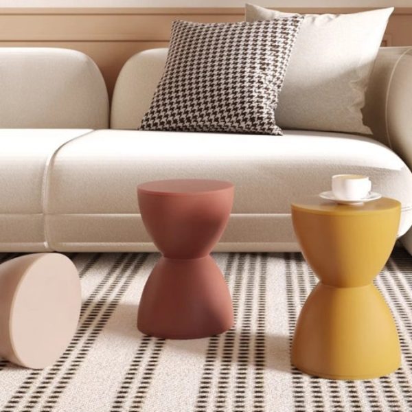 Modern Minimalist Hourglass Shape Round Plastic Chair Backless For Living Room - Image 14