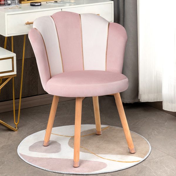 Modern Art Deco Petals Round Tech Fabric Solid Wood Vanity Chair Backrest For Bedroom - Image 3