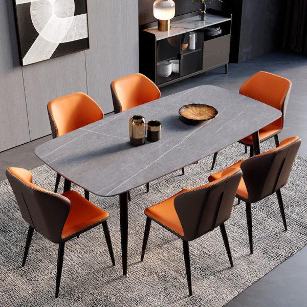 Contemporary Scandinavian Square Curved Leather Carbon Steel Dining Chair Backrest Armless For Dining Room - Image 11