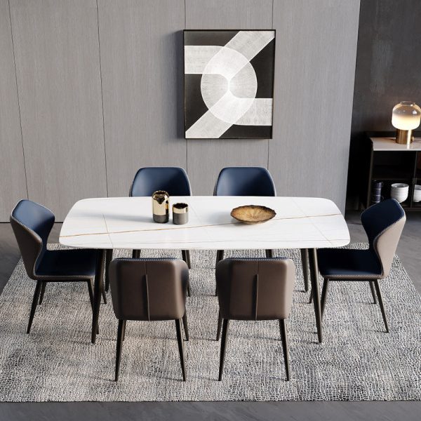Contemporary Scandinavian Square Curved Leather Carbon Steel Dining Chair Backrest Armless For Dining Room - Image 2