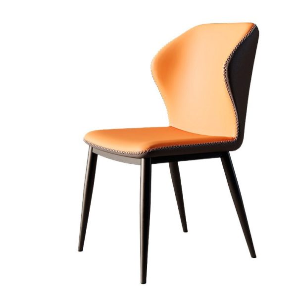 Contemporary Scandinavian Square Curved Leather Carbon Steel Dining Chair Backrest Armless For Dining Room - Image 15