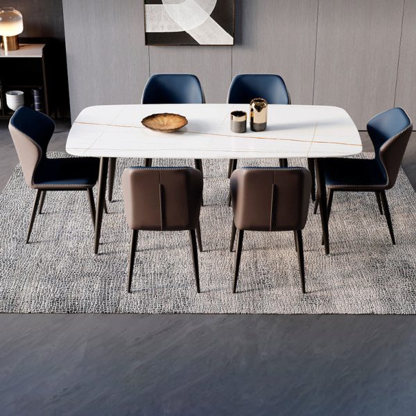 Contemporary Scandinavian Square Curved Leather Carbon Steel Dining Chair Backrest Armless For Dining Room - Image 9