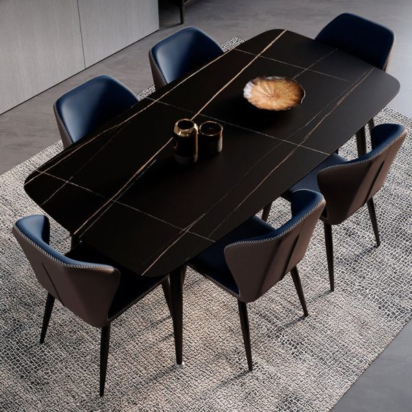 Contemporary Scandinavian Square Curved Leather Carbon Steel Dining Chair Backrest Armless For Dining Room - Image 12