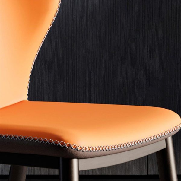 Contemporary Scandinavian Square Curved Leather Carbon Steel Dining Chair Backrest Armless For Dining Room - Image 7