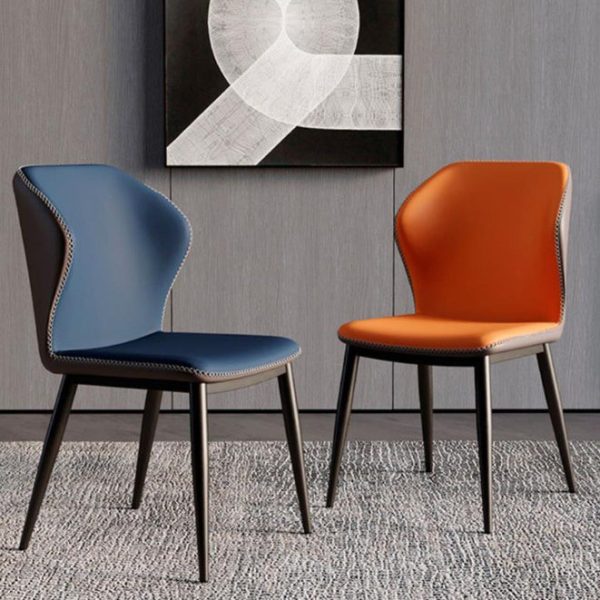 Contemporary Scandinavian Square Curved Leather Carbon Steel Dining Chair Backrest Armless For Dining Room - Image 3