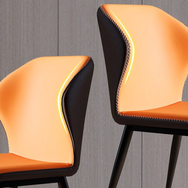 Contemporary Scandinavian Square Curved Leather Carbon Steel Dining Chair Backrest Armless For Dining Room - Image 5